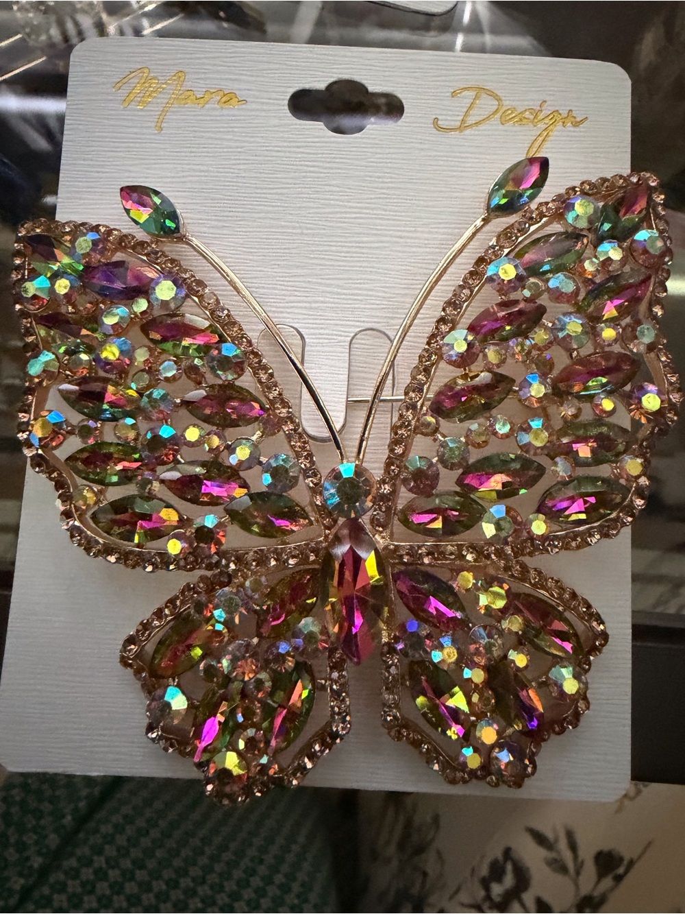 Fashion Jewelry Pink Iridescent Crystal Butterfly Brooch